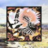 Abstract art piece with a Fossil and Flowers design on a landscape background